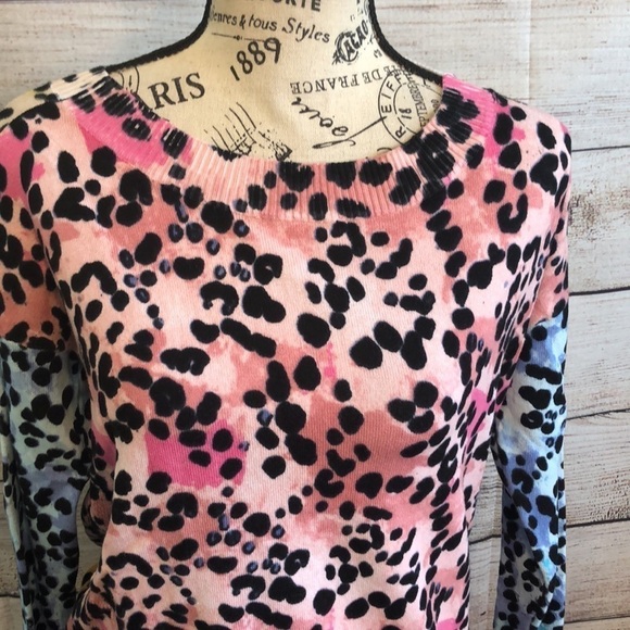Central Park West Leopard Sweater Crewneck Colorful NWT Ribbed - Picture 2 of 10